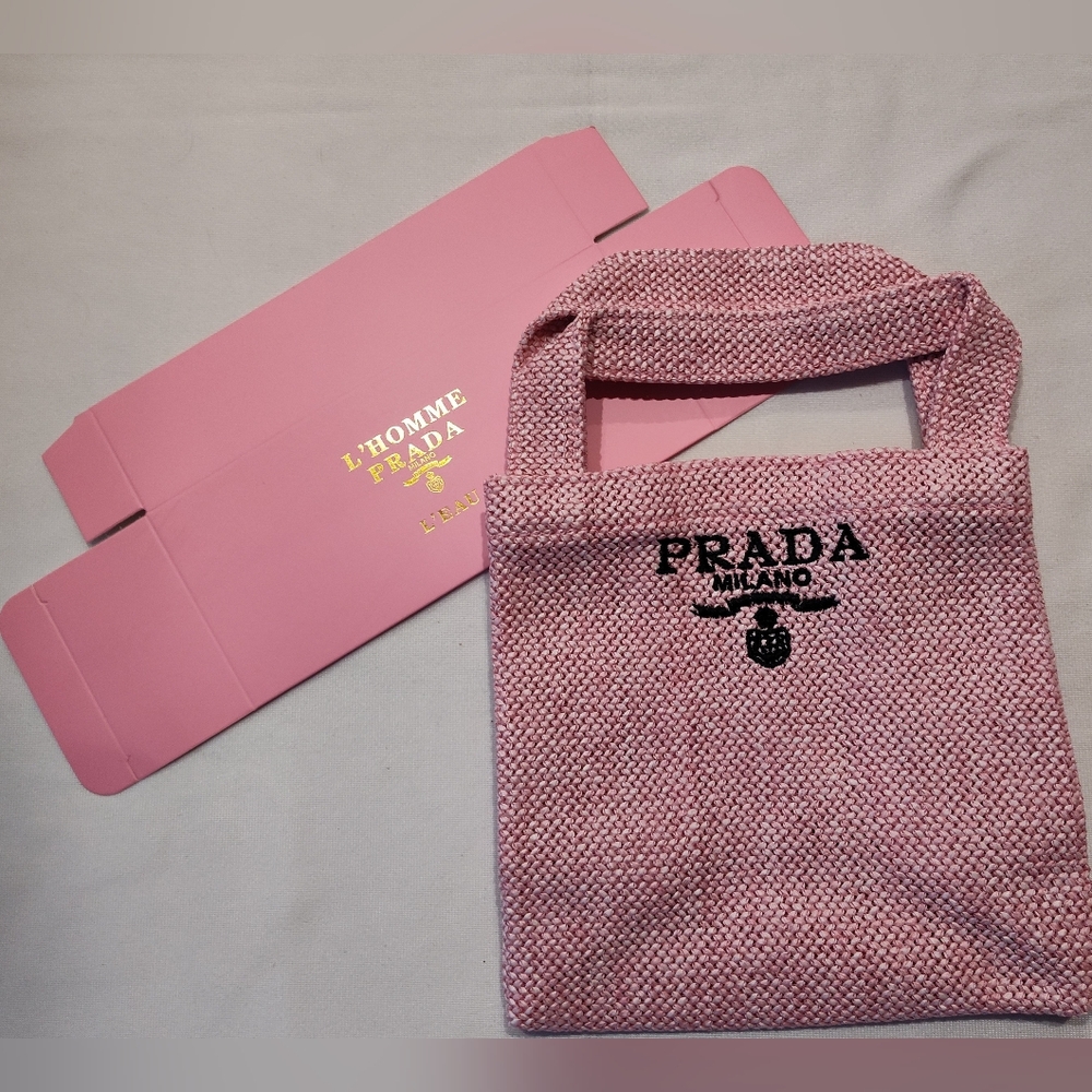 Prada Milano Pink Woven Mini Tote Gift With Purchase Jute Raffia Style Bag NIB